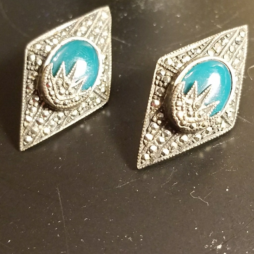 Vintage Art Deco marcasite chrysoprase earrings